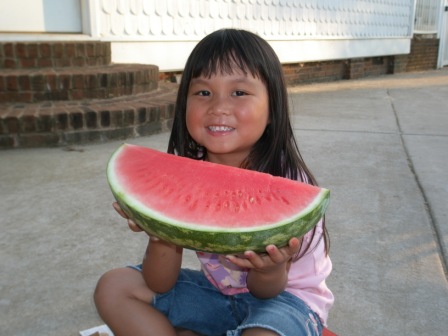 Kasen eating watermelon